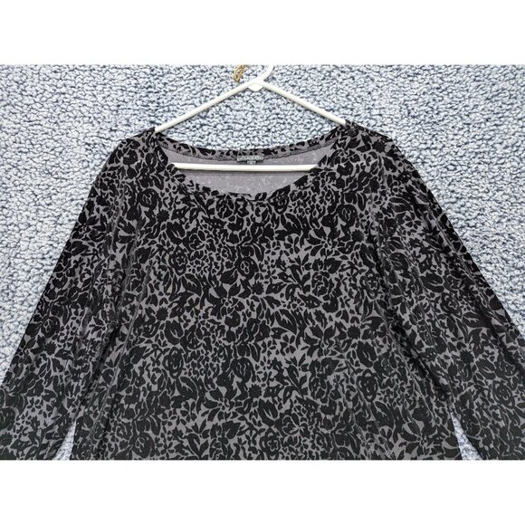 HANNAH Burnout Velvet Dark Floral Top Size XL Long Sleeve 90s Whimsigoth Black - Picture 3 of 10
